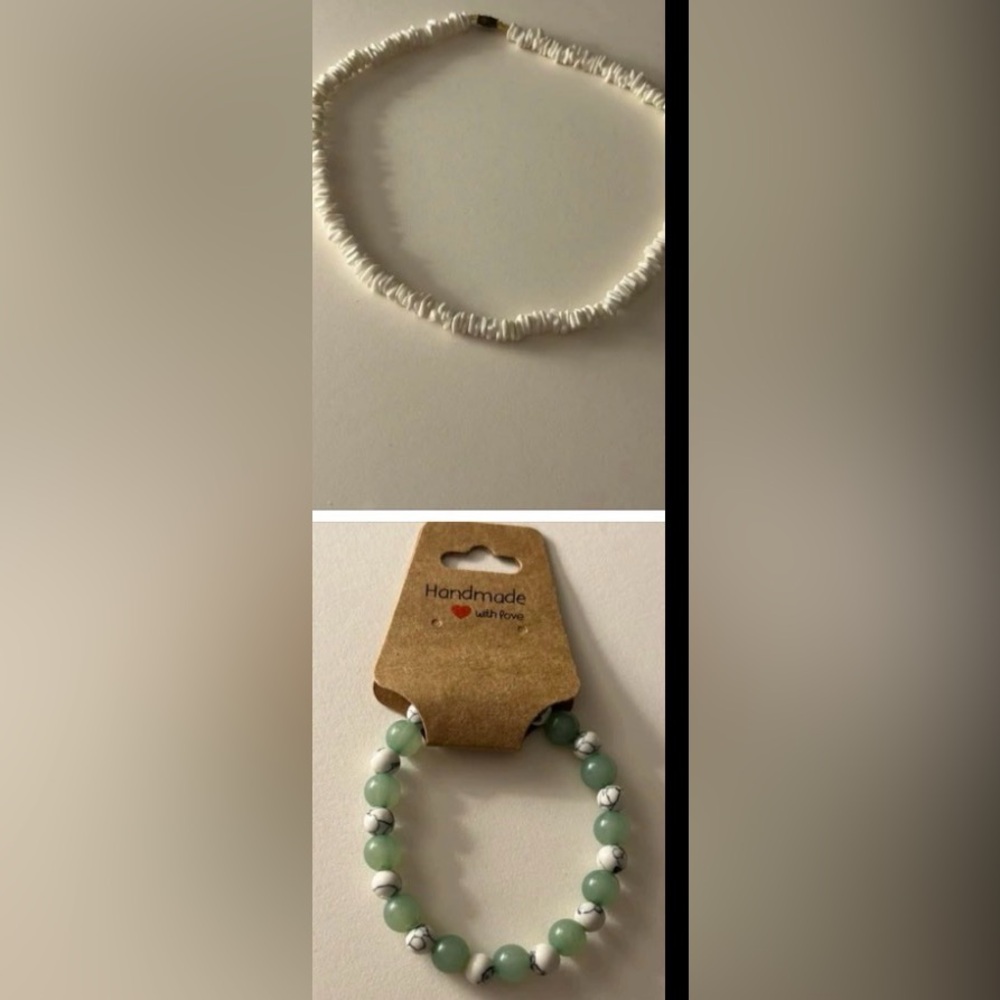 ADD 1 FREE💰/Bundle Aventurine Howlite stone Bracelet & white Puka Shell choker